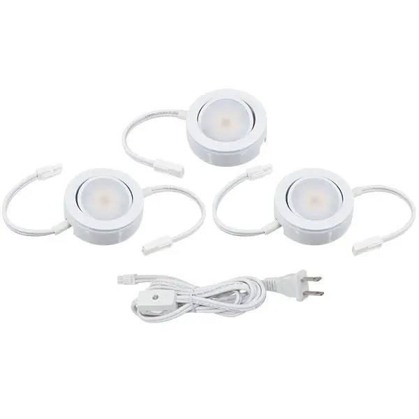 American Lighting MVP LED puck light three pack kit with power cord 120V direct connection surface or recessed mount