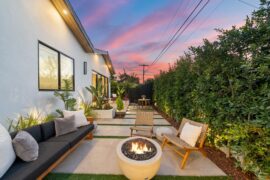 modern patio with fire pit at sunset 2025 02 10 07 04 25 utc