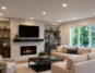 Living room with recessed lighting spaced using the 70% rule