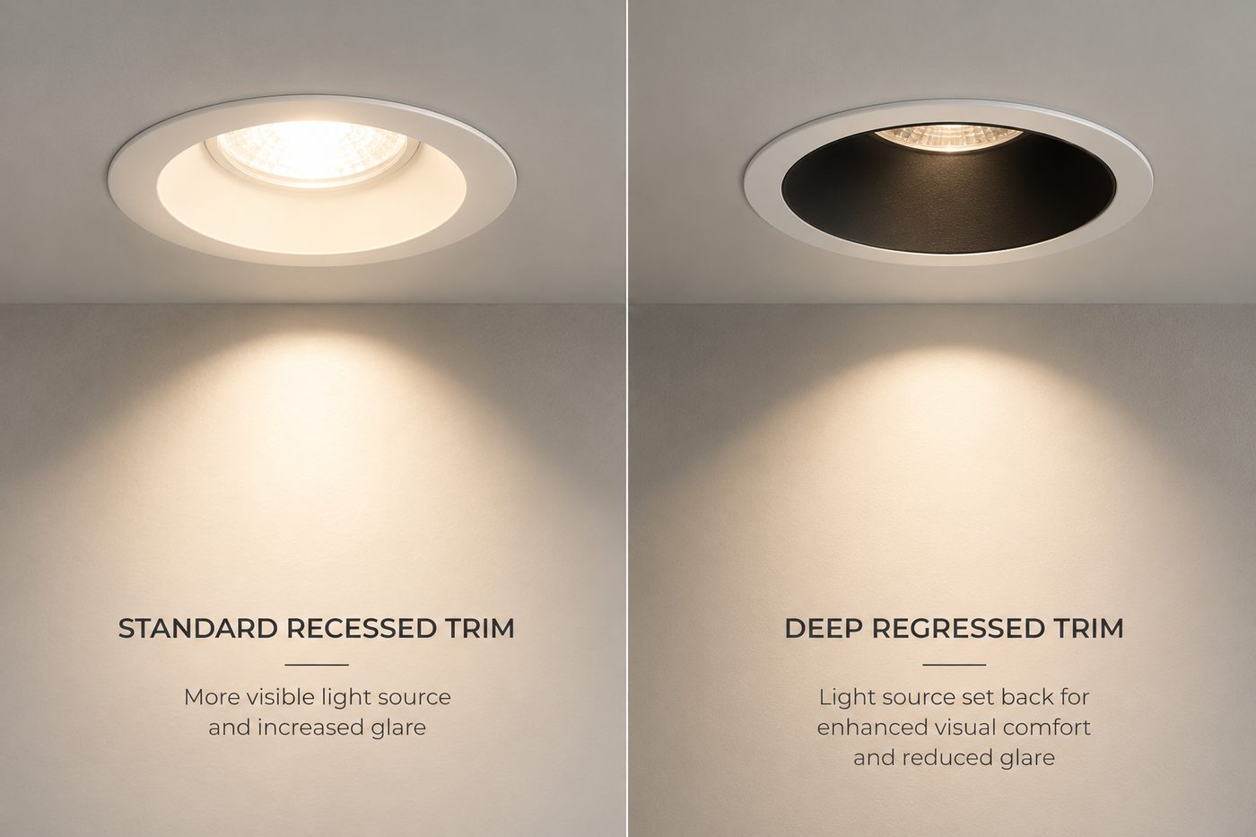Lotus Tangra standard recessed trim compared with a deep regressed trim