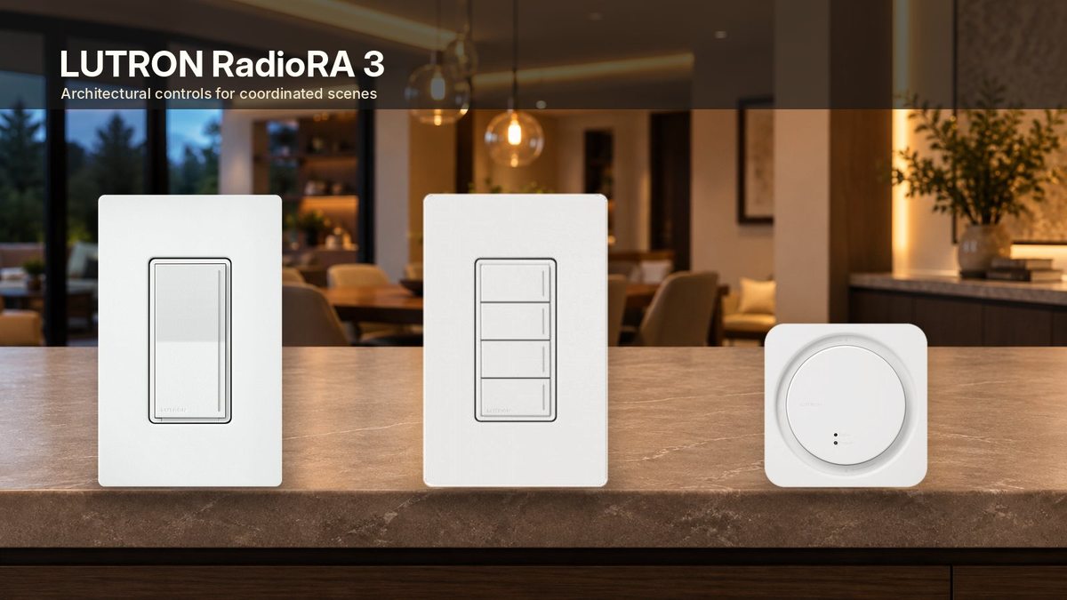 RadioRA 3 Sunnata RF dimmer keypad and processor.