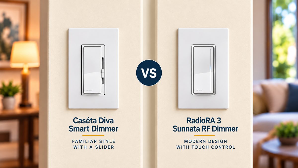 Caseta Diva smart dimmer compared with RadioRA 3 Sunnata RF touch dimmer