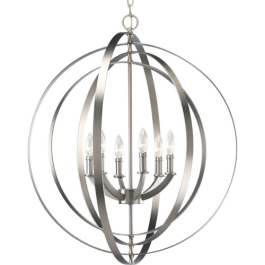 Progress Lighting Equinox 28" 6-Light Pendant - 120V - Burnished Silver
