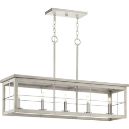 Progress Lighting Hedgerow 5-Light Linear Island Chandelier - 120V - Brushed Nickel
