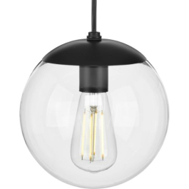 Progress Lighting Atwell 8" Round 1-Light Pendant - 120V - Matte Black