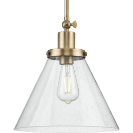 Progress Lighting Hinton 12" 1-Light Pendant - Glass Shade - 120V - Vintage Brass
