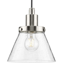 Progress Lighting Hinton 8" 1-Light Pendant - Glass Shade - 120V - Brushed Nickel