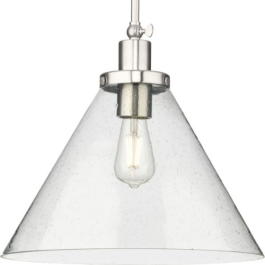 Progress Lighting Hinton 16" 1-Light Pendant - Glass Shade - 120V - Brushed Nickel