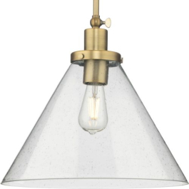 Progress Lighting Hinton 16" 1-Light Pendant - Glass Shade - 120V - Vintage Brass