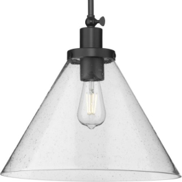 Progress Lighting Hinton 16" 1-Light Pendant - Glass Shade - 120V - Matte Black