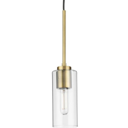 Progress Lighting Cofield 1-Light Pendant - Clear Shade - 120V - Vintage Brass