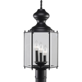 Progress Lighting Carriage Classics Lantern 3-Light Post Top Lantern - 120V - Matte Black