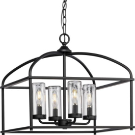Progress Lighting Swansea 4-Light Outdoor Chandelier - 120V - Matte Black
