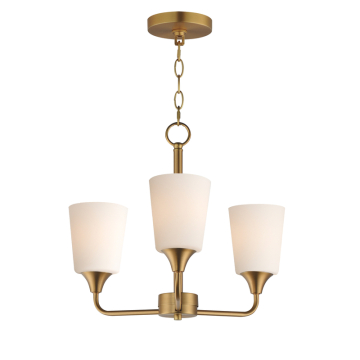 Maxim Lighting Hudson 3-Light Chandelier - 120V - Natural Aged Brass - Satin White Glass