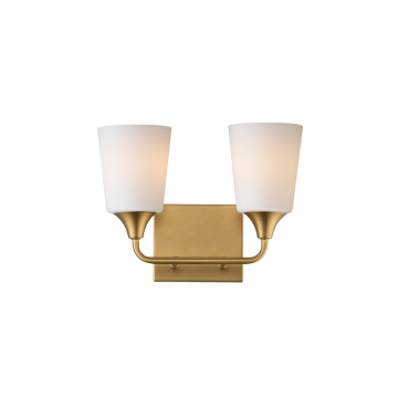 Maxim Lighting Hudson 2-Light Bath Vanity Light - 120V - Natural Aged Brass - Satin White Glass