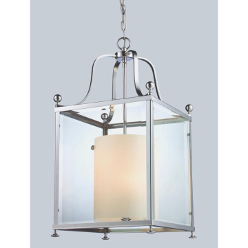 Z-Lite Fairview 6-Light Pendant - 120V - Chrome / Clear Beveled Outside / Matte Opal Inside