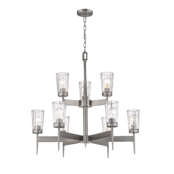 Z-Lite Flair 9-Light Chandelier - 120V - Antique Nickel / Clear