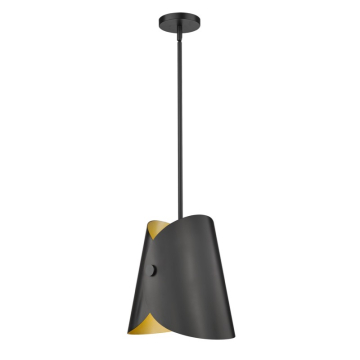 Z-Lite Salone 13" 1-Light Pendant - 120V - Matte Black / Gold