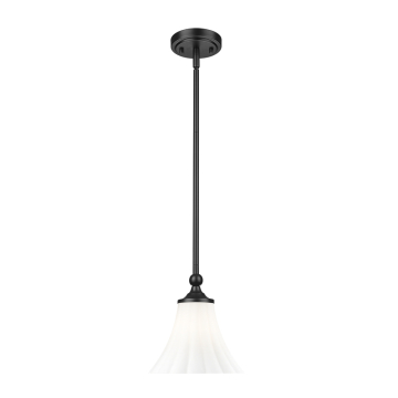 Z-Lite Fleur 8" 1-Light Pendant - 120V - Matte Black / Opal Etched