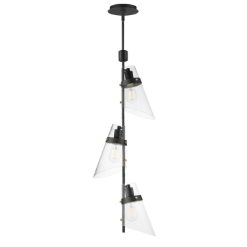 Maxim Lighting Finch 3-Light Vertical Pendant - 120V - Dark Bronze / Antique Brass - Seedy Glass