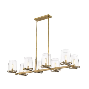 Z-Lite Callista 56" 8-Light Linear Chandelier - 120V - Rubbed Brass / Clear