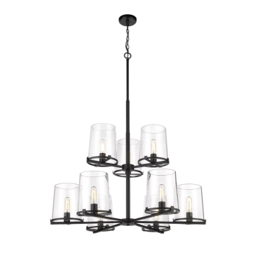 Z-Lite Callista 38" 9-Light Chandelier - 120V - Matte Black / Clear