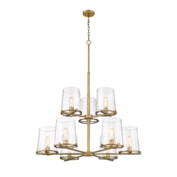 Z-Lite Callista 38" 9-Light Chandelier - 120V - Rubbed Brass / Clear