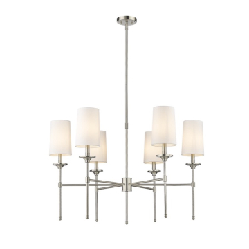 Z-Lite Emily 38" 6-Light Chandelier - 120V - Brushed Nickel / Off White
