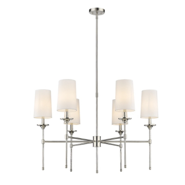 Z-Lite Emily 38" 6-Light Chandelier - 120V - Polished Nickel / Off White
