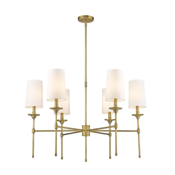 Z-Lite Emily 38" 6-Light Chandelier - 120V - Rubbed Brass / Off White