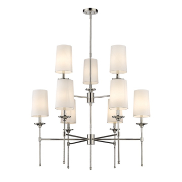 Z-Lite Emily 38" 9-Light Chandelier - 120V - Polished Nickel / Off White