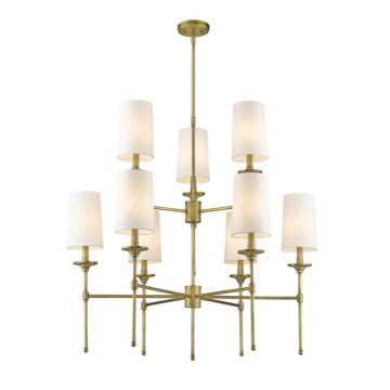 Z-Lite Emily 38" 9-Light Chandelier - 120V - Rubbed Brass / Off White