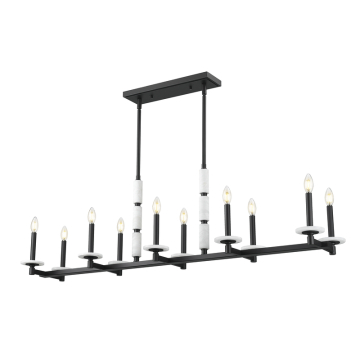 Z-Lite Kaden 56" 10-Light Linear Chandelier - 120V - Matte Black / Alabaster