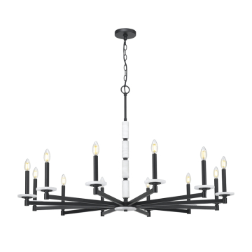 Z-Lite Kaden 12-Light Chandelier - 120V - Matte Black / Alabaster