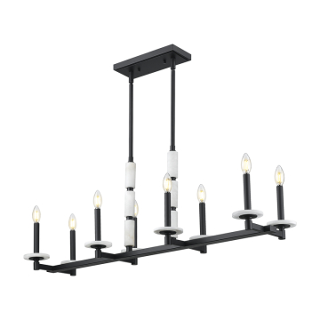 Z-Lite Kaden 44" 8-Light Linear Chandelier - 120V - Matte Black / Alabaster