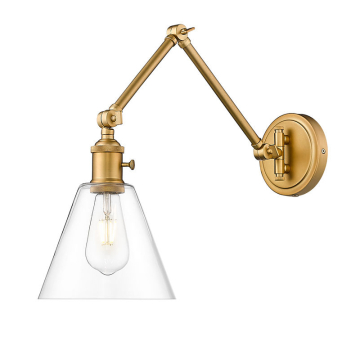 Z-Lite Gayson 1-Light Wall Sconce - 120V - Rubbed Brass / Clear