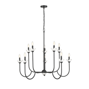 Z-Lite Allistair 10-Light Chandelier - 120V - Matte Black / Clear Ribbed