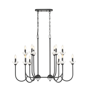 Z-Lite Allistair 42" 12-Light Linear Chandelier - 120V - Matte Black / Clear Ribbed