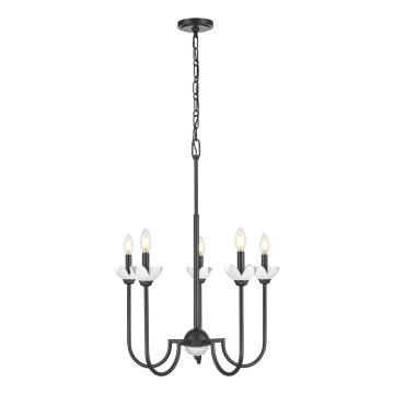 Z-Lite Allistair 5-Light Chandelier - 120V - Matte Black / Clear Ribbed