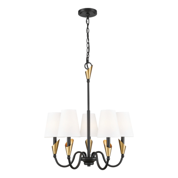 Z-Lite Claudelle 24" 5-Light Chandelier - 120V - Matte Black / Modern Gold / White