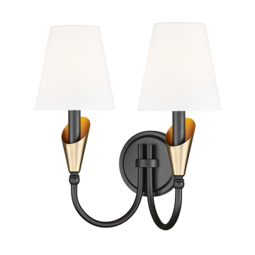 Z-Lite Claudelle 2-Light Wall Sconce - 120V - Matte Black / Modern Gold / White