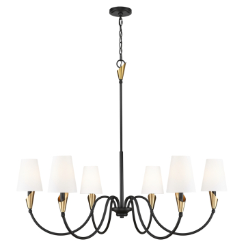 Z-Lite Claudelle 46" 6-Light Chandelier - 120V - Matte Black / Modern Gold / White