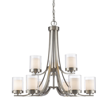 Z-Lite Willow 31" 9-Light Chandelier - 120V - Brushed Nickel / Clear Outside / Matte Opal Inside