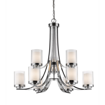 Z-Lite Willow 31" 9-Light Chandelier - 120V - Chrome / Clear Outside / Matte Opal Inside