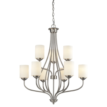 Z-Lite Cardinal 30" 9-Light Chandelier - 120V - Brushed Nickel / Matte Opal