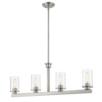 Z-Lite Savannah 4-Light Linear Chandelier - 120V - Brushed Nickel / Clear