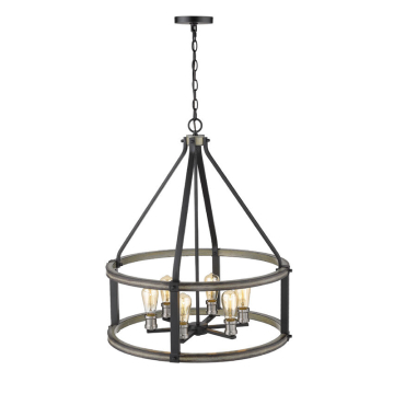 Z-Lite Kirkland 6-Light Drum Chandelier - 120V - Ashen Barnboard