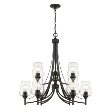 Z-Lite Joliet 31" 9-Light Chandelier - 120V - Matte Black / Clear