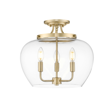Z-Lite Joliet 3-Light Semi Flush Mount - 120V - Burnished Brass / Clear