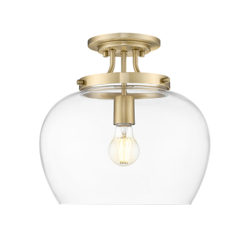Z-Lite Joliet 13" 1-Light Semi Flush Mount - 120V - Burnished Brass / Clear